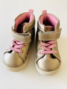 See Kai Run Hudson Metallic Gold High-Top Sneakers with Pink Accents